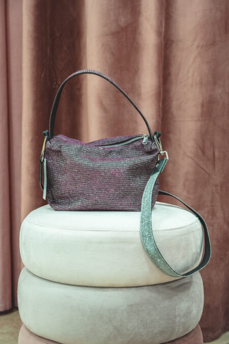Borsa L’Aura Astuccio Baby viola/rosa/argento con tracolla argento