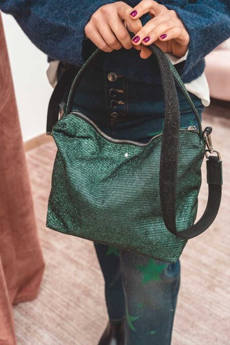 Borsa L’Aura Astuccio Big Verde con Tracolla Glitter Nera