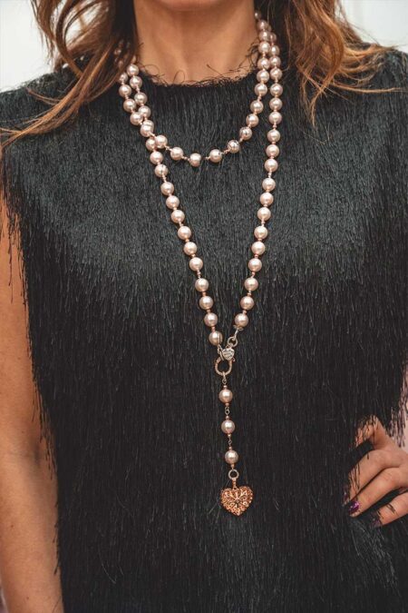 Collana di perle Maiorca con cuore in acciaio