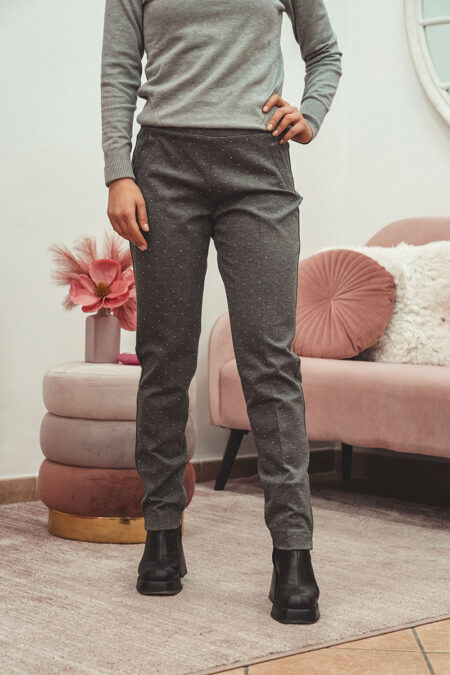 Pantalone grigio con punti luce ed elastico in vita