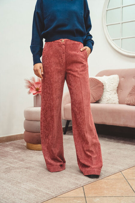 Pantalone palazzo in velluto a coste color cipolla