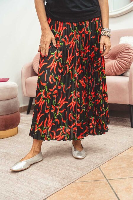 Gonna plissè Il thè delle cinque nera peperoncini