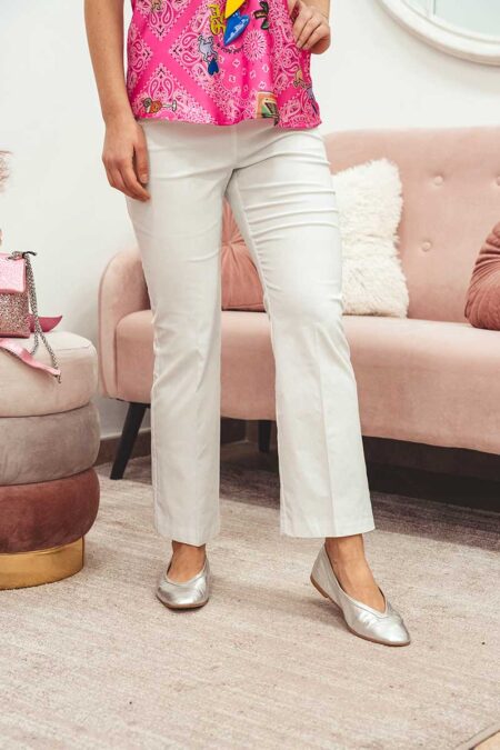 Pantalone bianco a trombetta in cotone elasticizzato