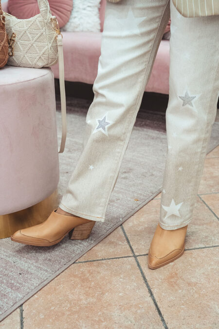 Jeans Rossano Perini loose fit color sabbia con stelle