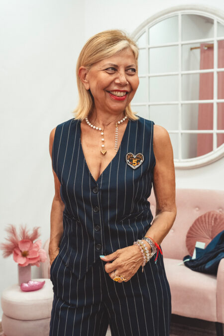 Completo Il Thè delle Cinque gessato blu e beige con gilet e pantalone palazzo