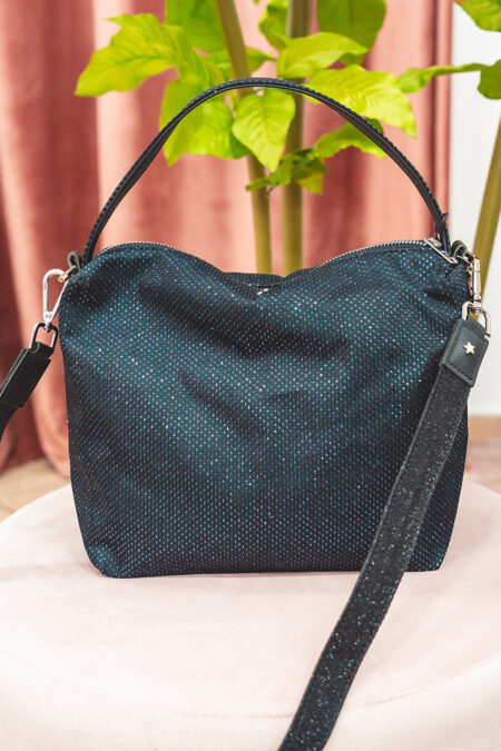 Astuccio Big L’Aura blu con tracolla glitter nera