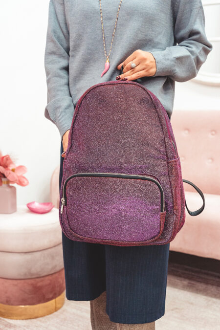 Zaino L’Aura glitter viola con doppia tasca