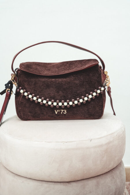 Borsa V°73 in velluto bordeaux con manico e tracolla