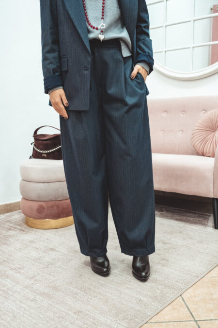 Pantalone donna balloon blu gessato